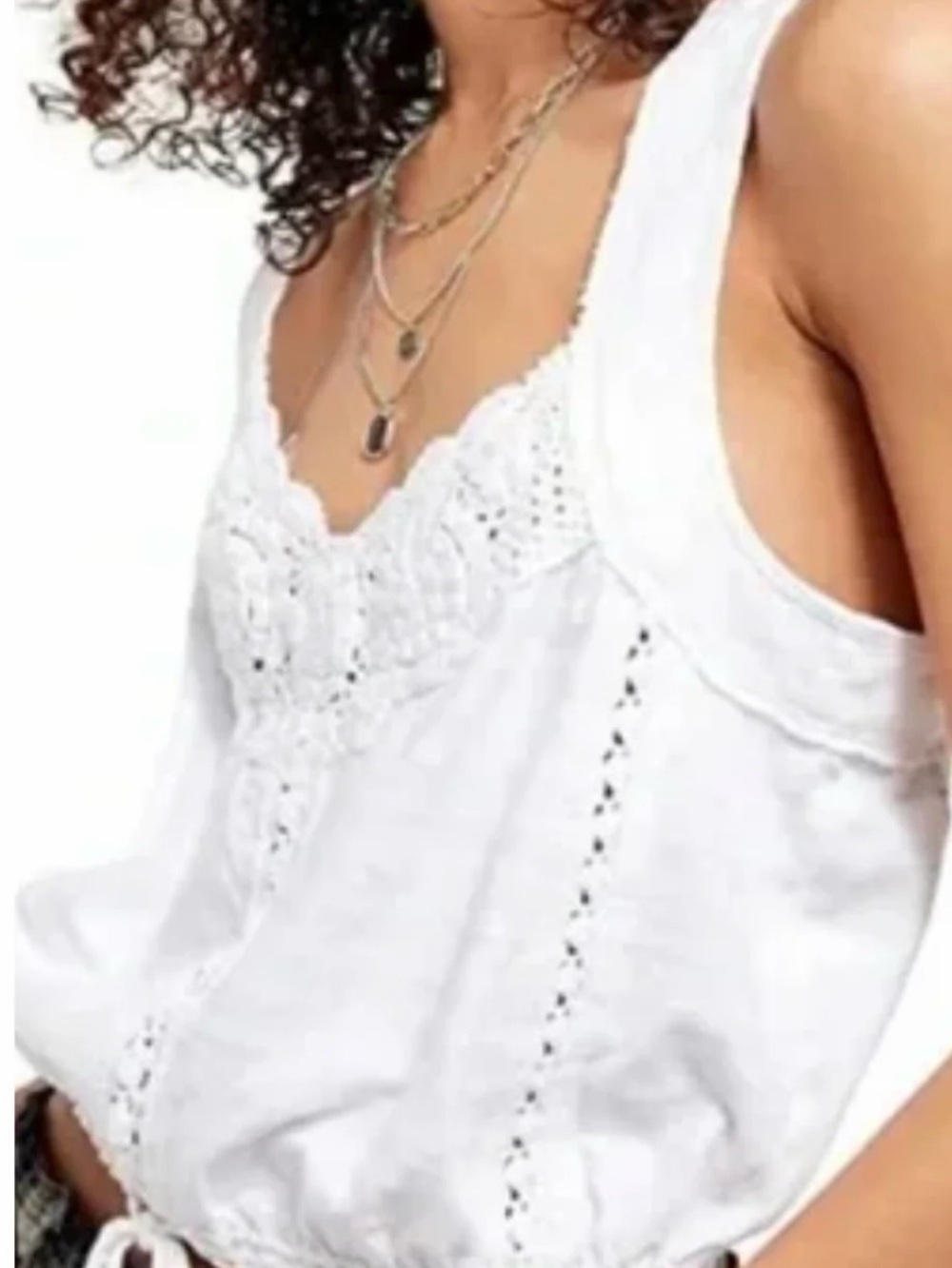 Free People White Crochet Trim Tank Top - Picture 4 of 4